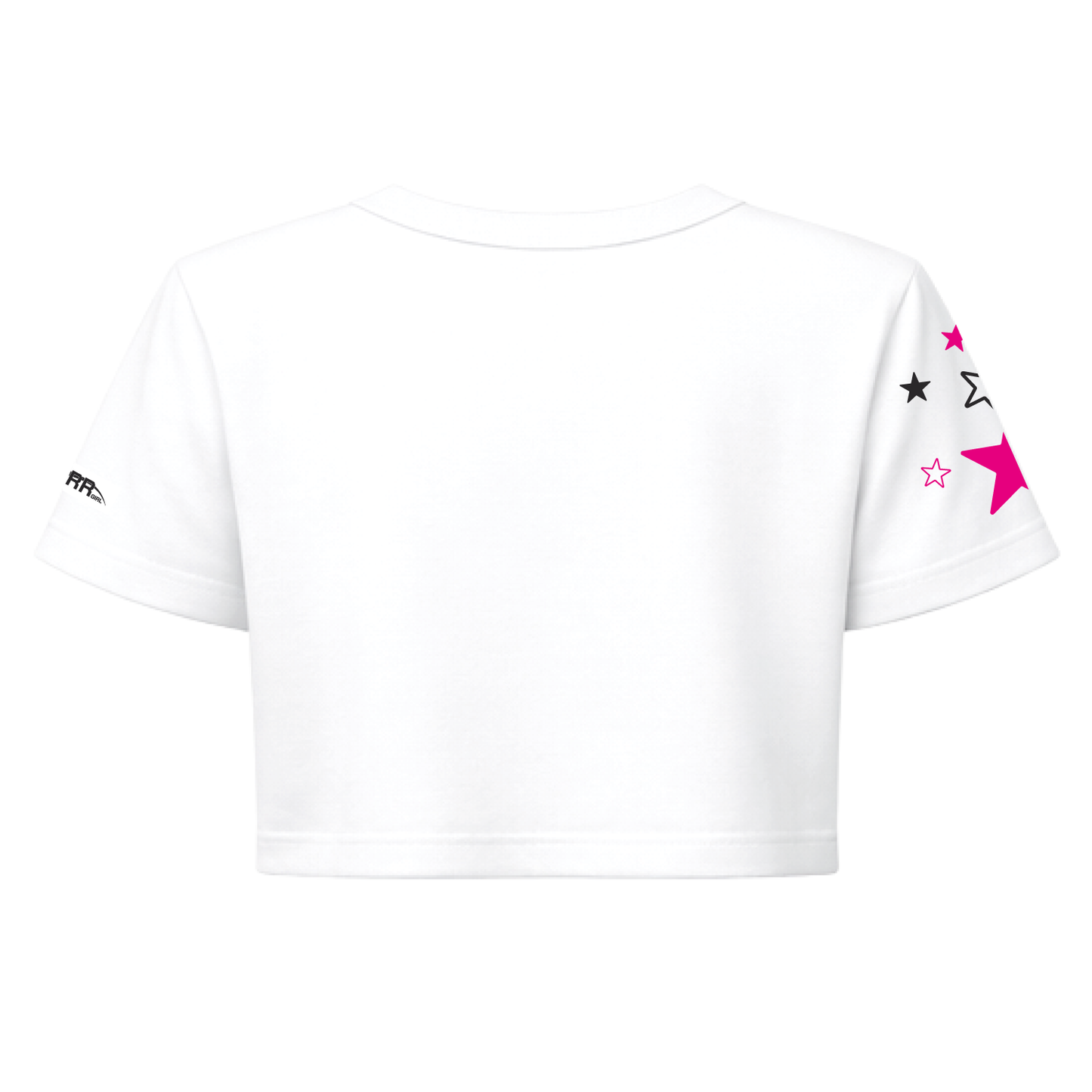 Starr Girls Pretty Girl Club short sleeve crop top in white and pink, featuring a casual style and graphic design on the back.