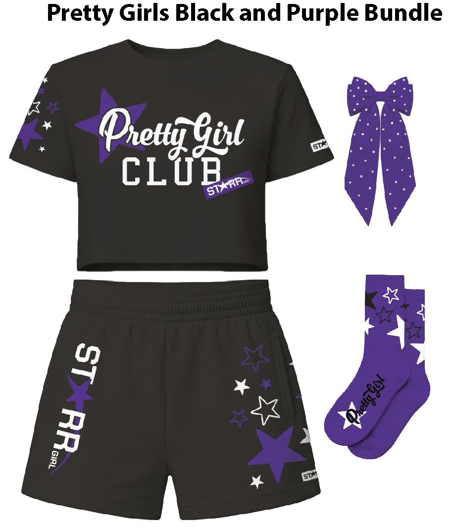 Black and purple girls' bundle set by Starr Girls featuring stylish clothing and accessories in a coordinated design.