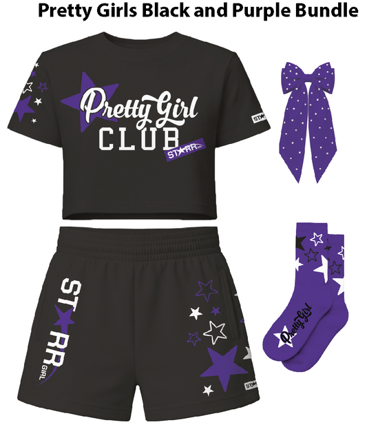 Black and purple girls' bundle set by Starr Girls featuring stylish clothing and accessories in a coordinated design.