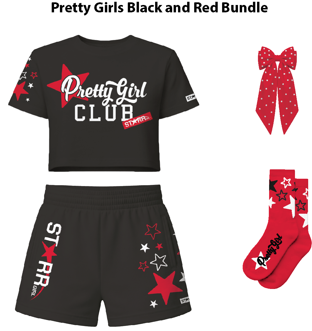 Starr Girls Pretty Girl black and red bundle featuring stylish clothing and accessories for young girls.
