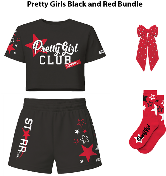 Starr Girls Pretty Girl black and red bundle featuring stylish clothing and accessories for young girls.