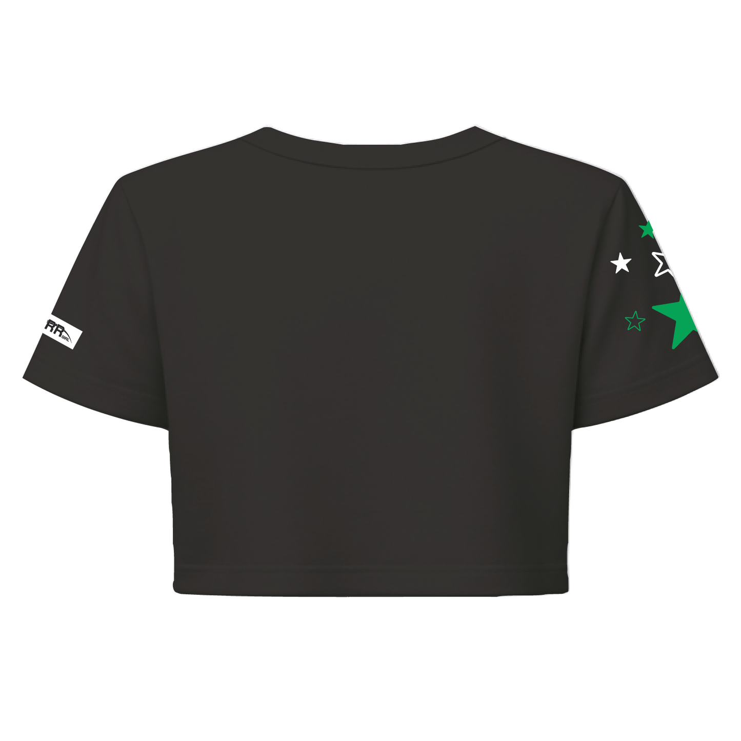 Black and green short sleeve crop top for girls, from Starr Girls' Pretty Girl Club collection, shown from the back.