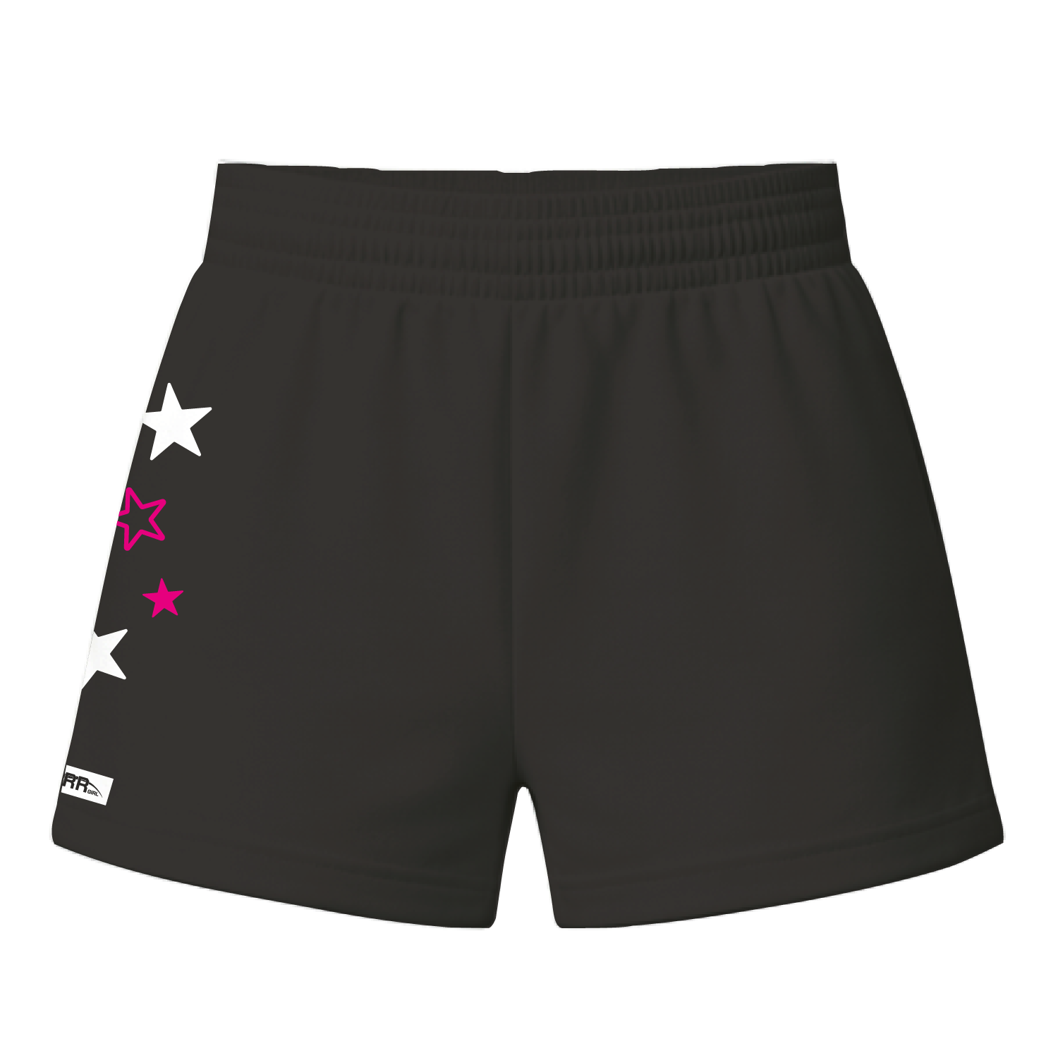 Black and pink Starr Girls Pretty Girl Club shorts with a comfortable elastic waistband, designed for young girls.