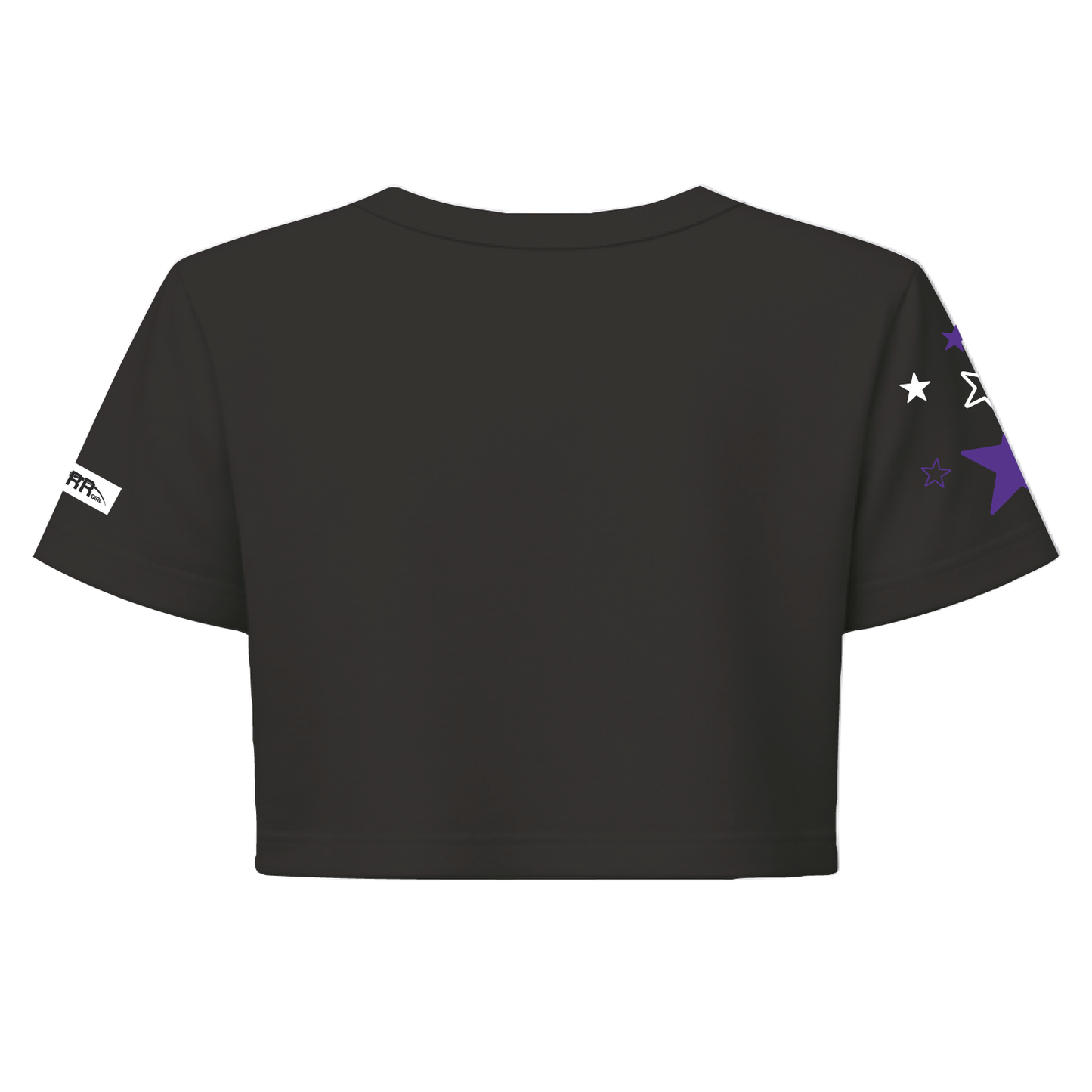 Starr Girls Pretty Girl Club short sleeve crop top in black and purple, displayed from the back with a casual fit.