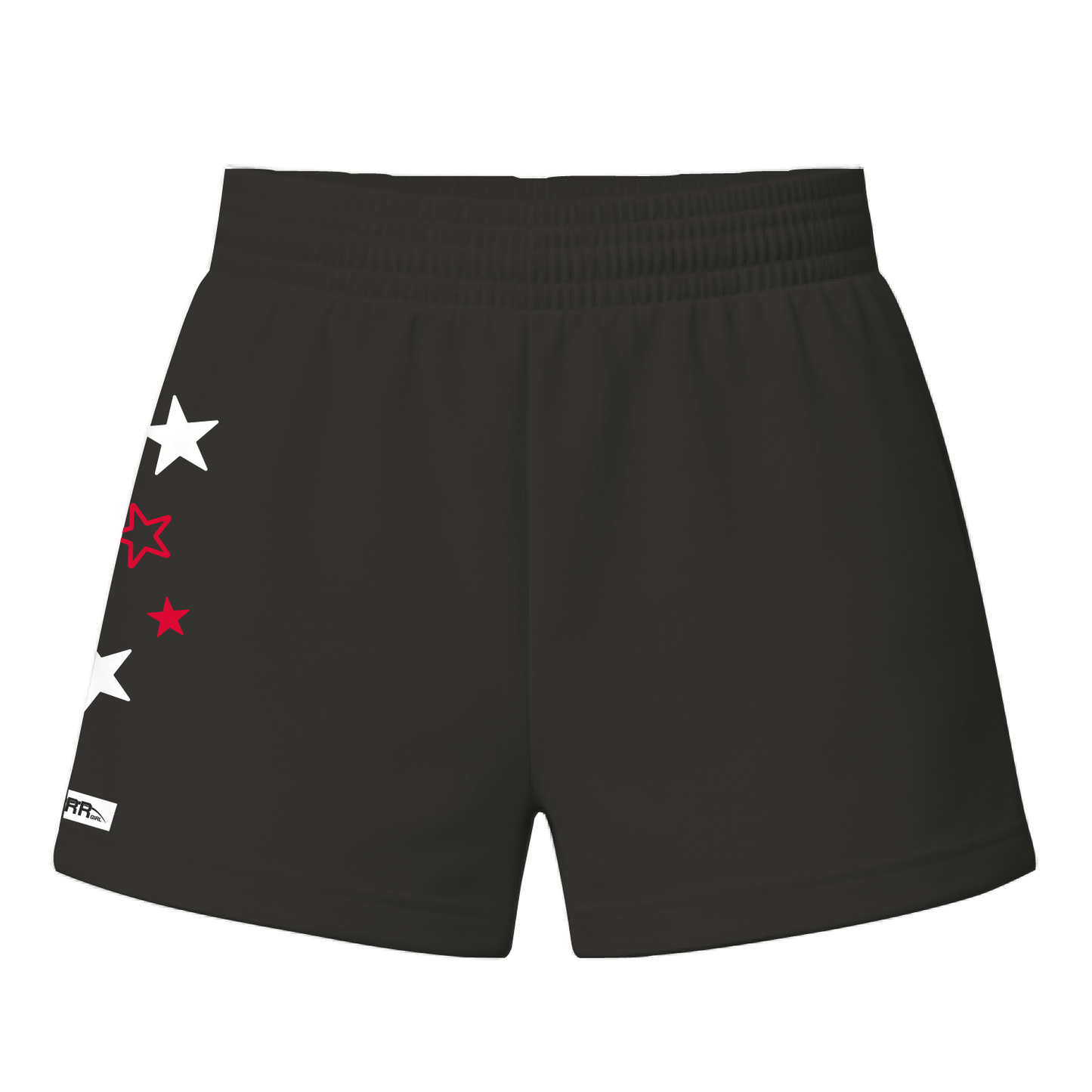 Black and red Starr Girls Pretty Girl Club shorts with a comfortable fit, shown from the back.