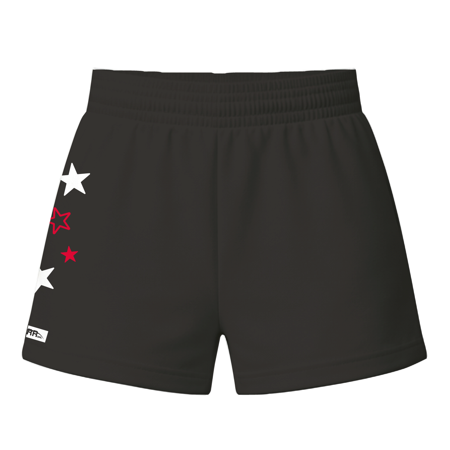 Black and red Starr Girls Pretty Girl Club shorts with a comfortable fit, shown from the back.