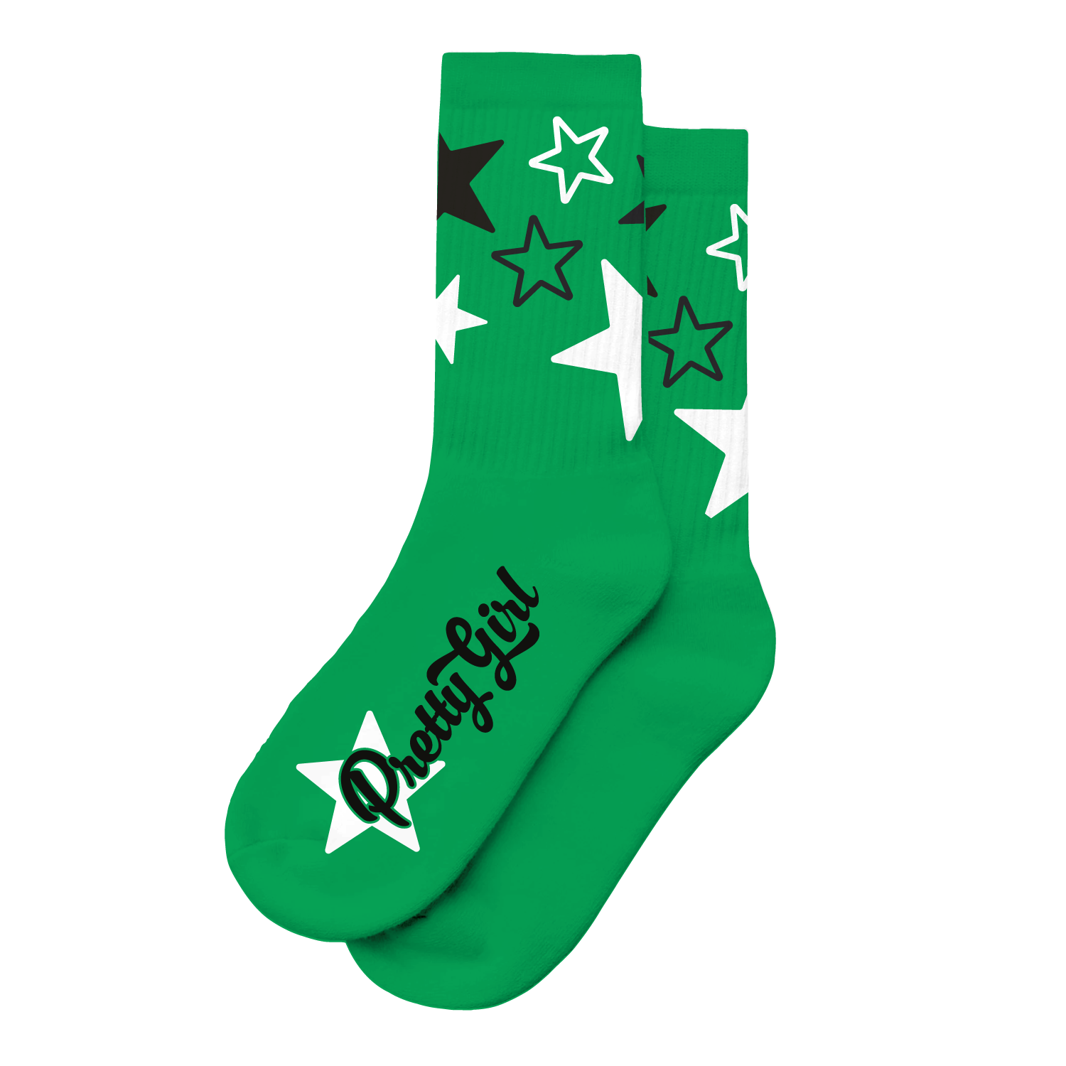 Starr Girls Pretty Girl Club green socks with white accents, featuring a cute, playful design for girls.