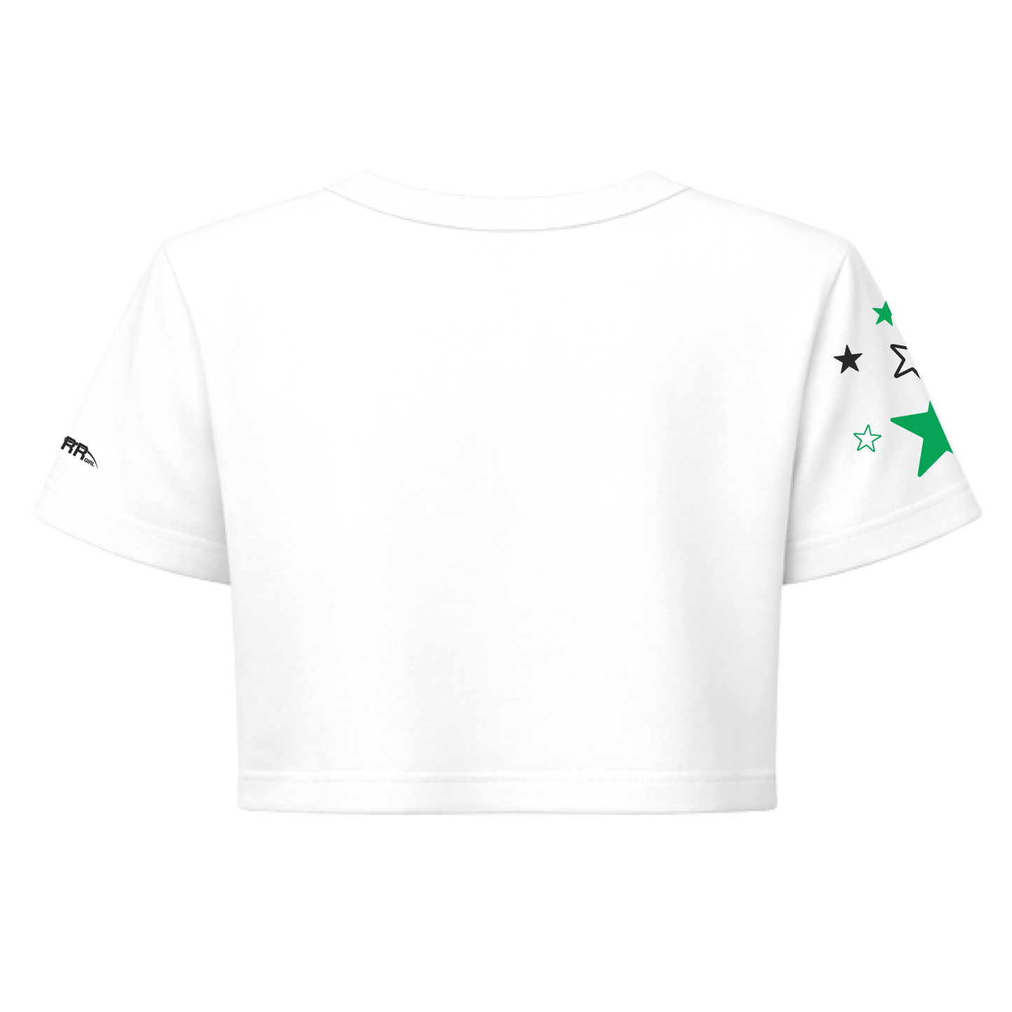 White and green Starr Girls Pretty Girl Club short sleeve crop top shown from the back, casual and stylish for girls.