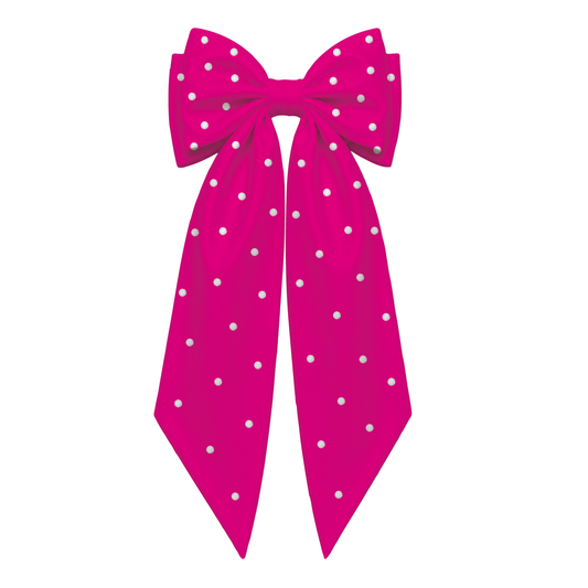 Starr Girls Pretty Girl Club pink bow headband with white accents, featuring a large decorative pink bow on a white background.