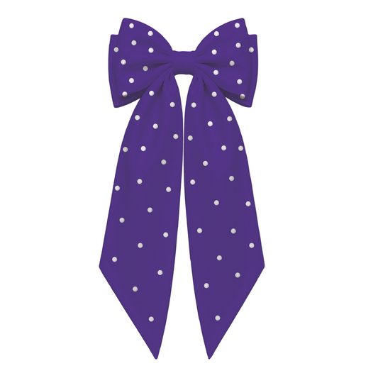 Starr Girls Pretty Girl Club purple bow hair accessory on a white background, showcasing a large, decorative hair bow for girls.
