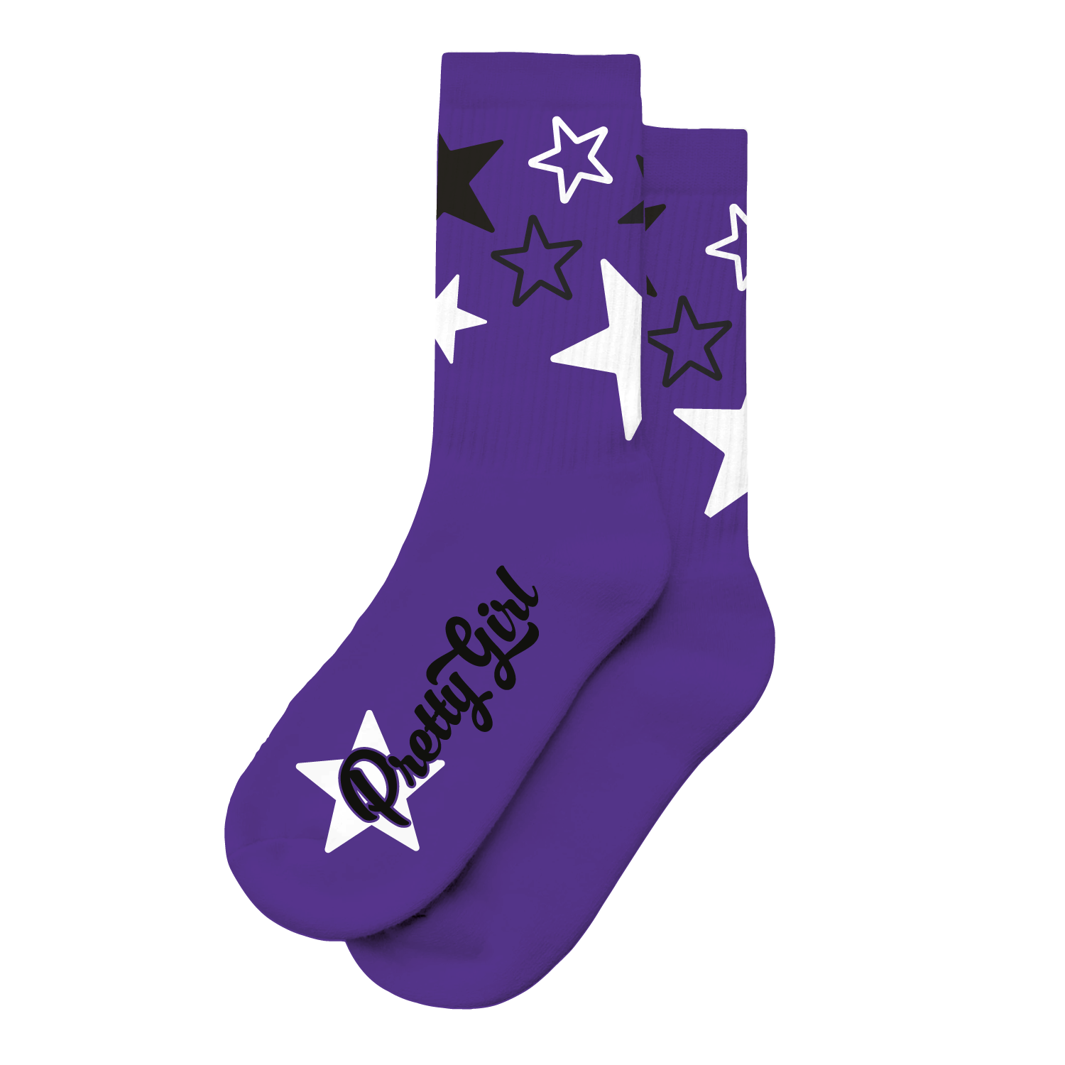 Starr Girls Pretty Girl Club purple socks featuring white accents, shown from the front view on a plain background.