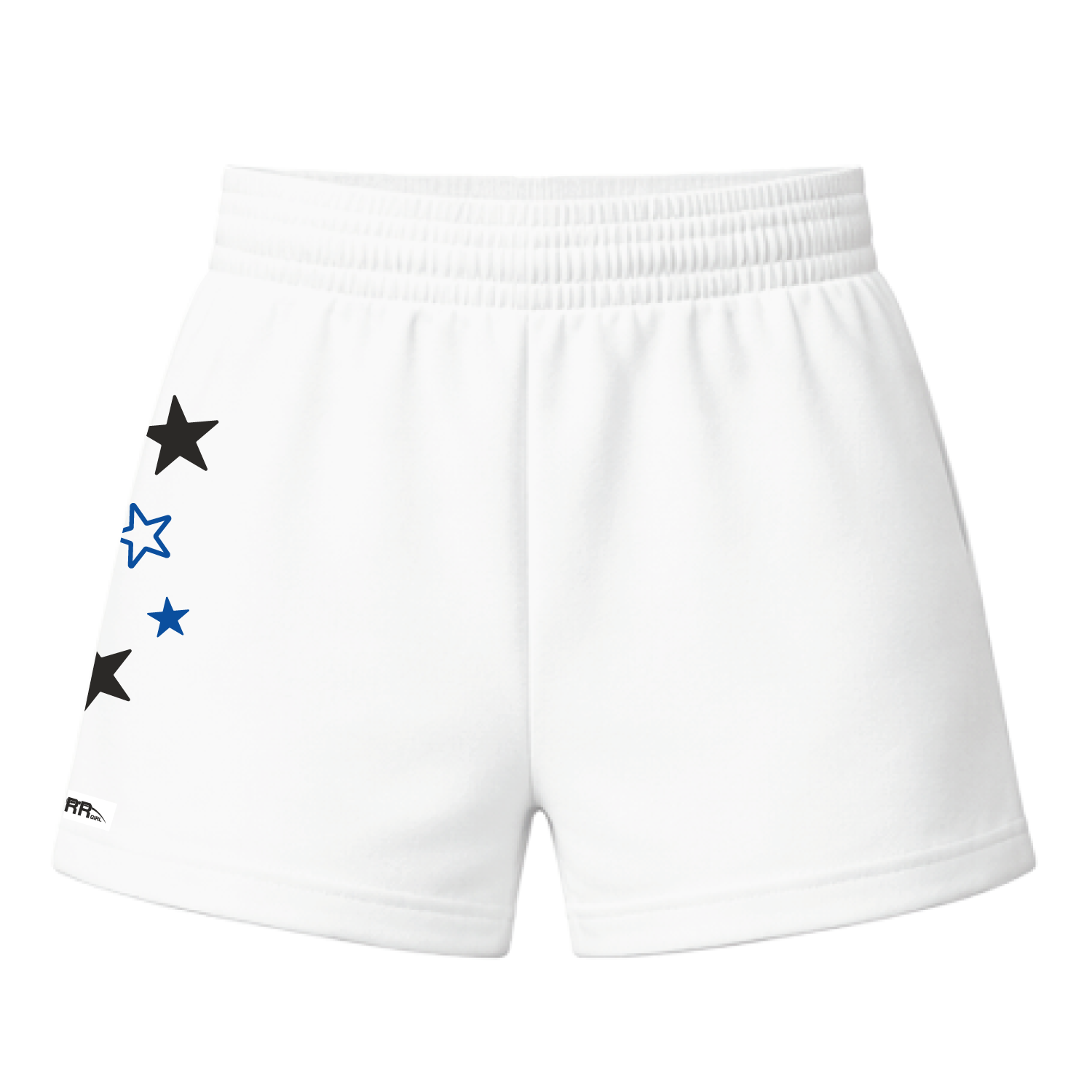 Back view of Starr Girls Pretty Girl Club shorts in white and royal blue, featuring a comfortable fit and stylish design.