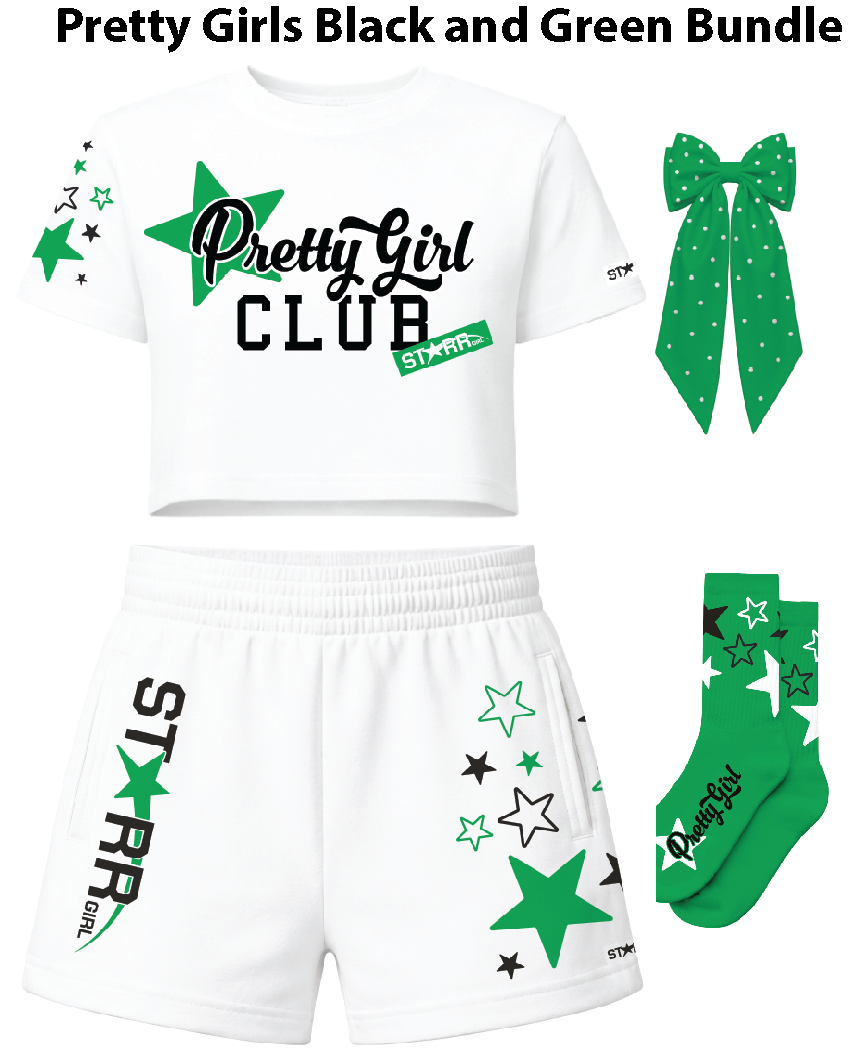 Starr Girls Pretty Girl white and green bundle featuring a stylish outfit with a white top and green accents.
