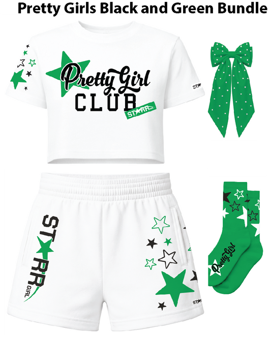 Starr Girls Pretty Girl white and green bundle featuring a stylish outfit with a white top and green accents.