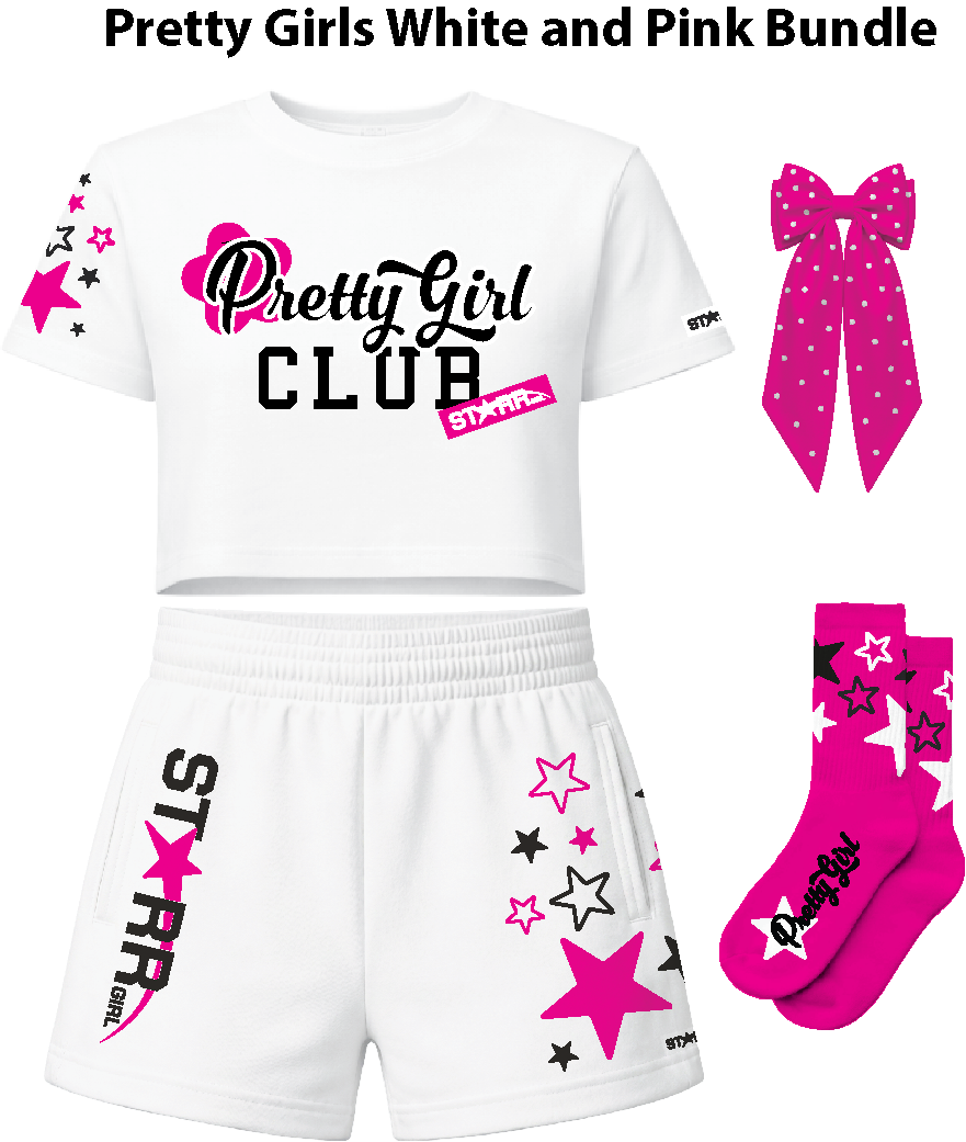 Starr Girls Pretty Girl white and pink bundle featuring coordinated clothing and accessories for young girls.