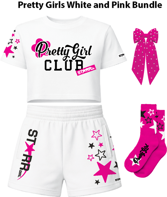 Starr Girls Pretty Girl white and pink bundle featuring coordinated clothing and accessories for young girls.