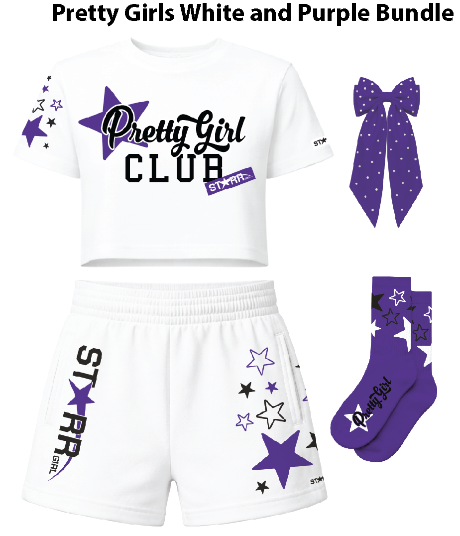 Starr Girls Pretty Girls white and purple bundle featuring coordinated clothing and accessories for young girls.