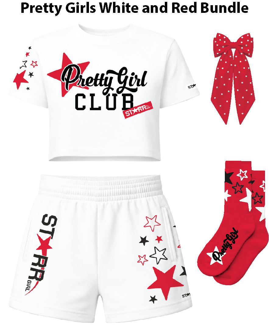 Starr Girls Pretty Girl white and red bundle with matching outfit and accessories, featuring a white and red color scheme.