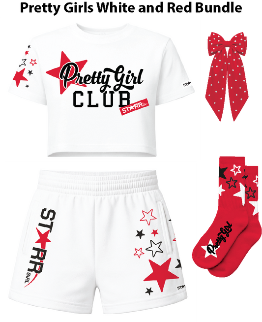 Starr Girls Pretty Girl white and red bundle with matching outfit and accessories, featuring a white and red color scheme.